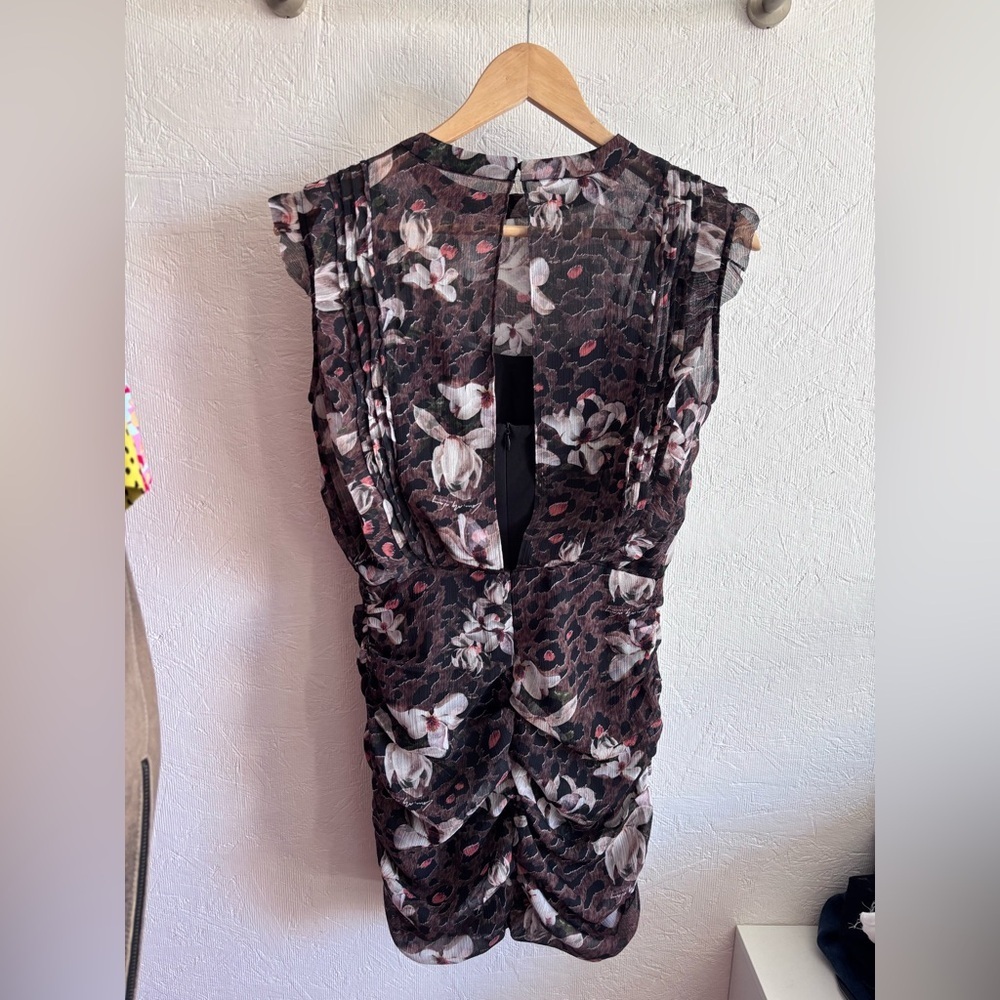 All Saints Floral Leopard Print Ruffle Ruched Hali Alessandra Mini Dress - Picture 12 of 17